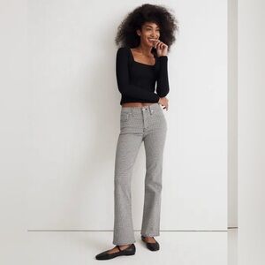 MADEWELL Kick Out Crop Jeans Spruce Houndstooth Sz 25 NWT Mid Rise Flare Leg